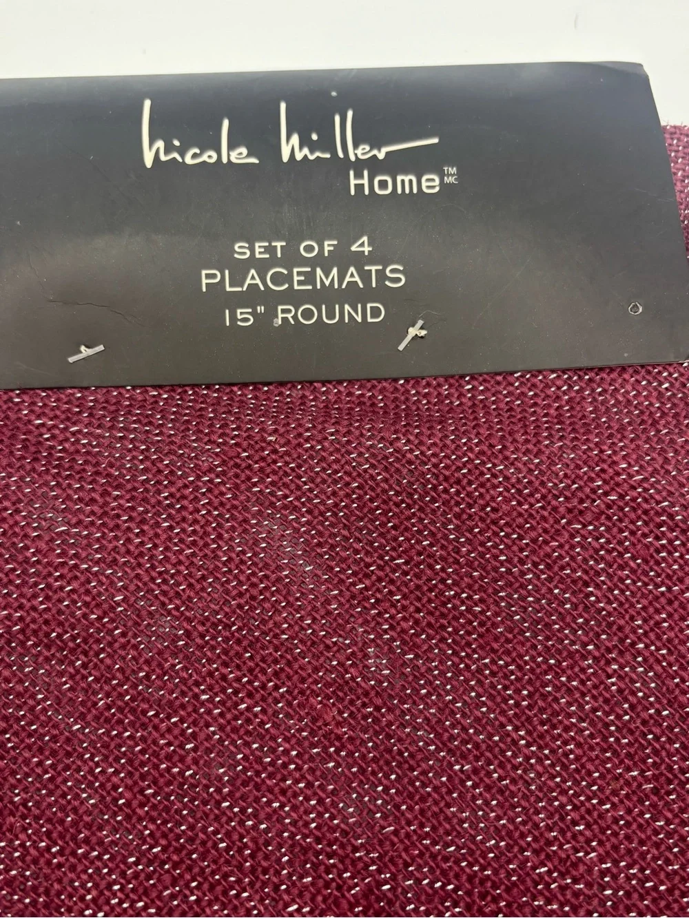 Nicole Miller Home Placemats Set Of 4 Burgundy Metallic 15 Inch Round New